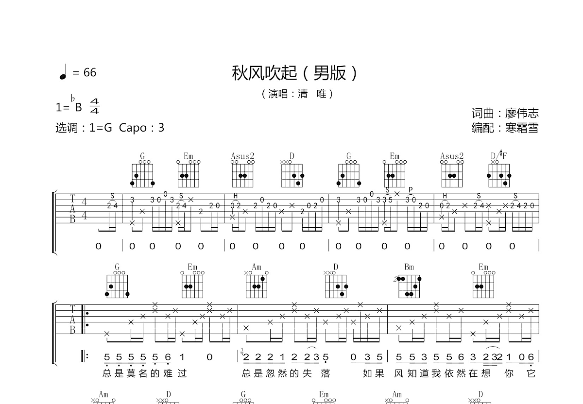 秋风吹起吉他谱预览图