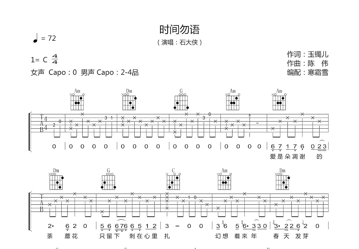 时间勿语吉他谱预览图