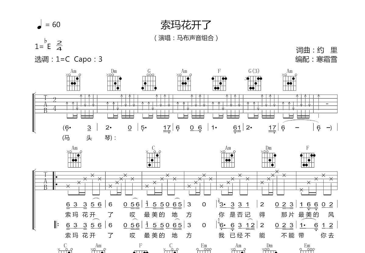 索玛花开了吉他谱预览图