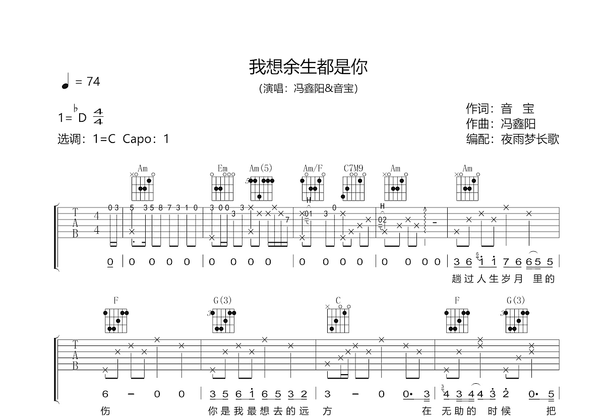 我想余生都是你吉他谱预览图