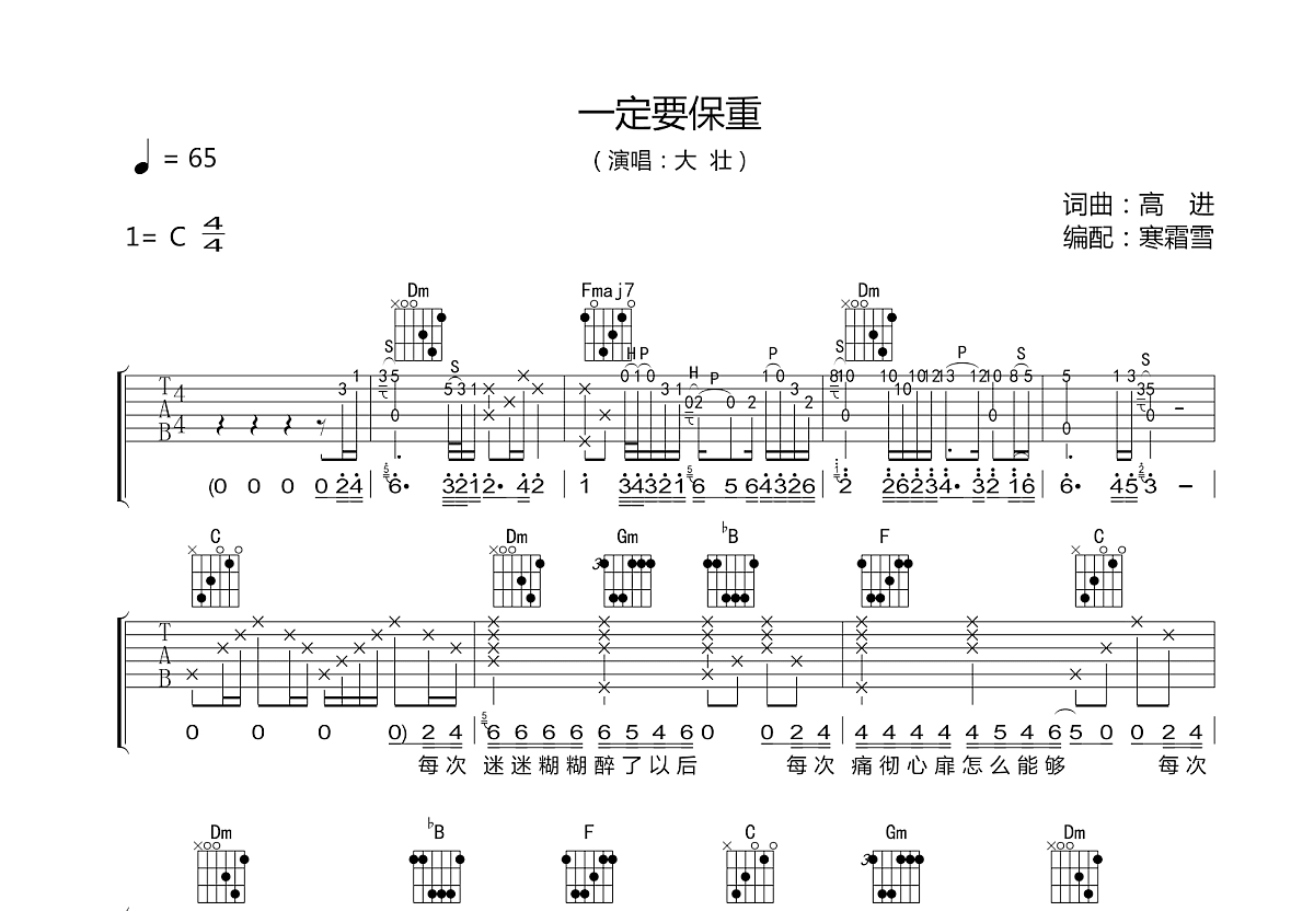 一定要保重吉他谱预览图