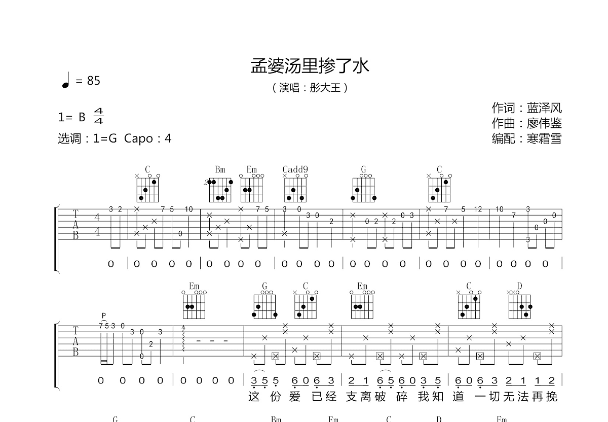 孟婆汤里掺了水吉他谱预览图