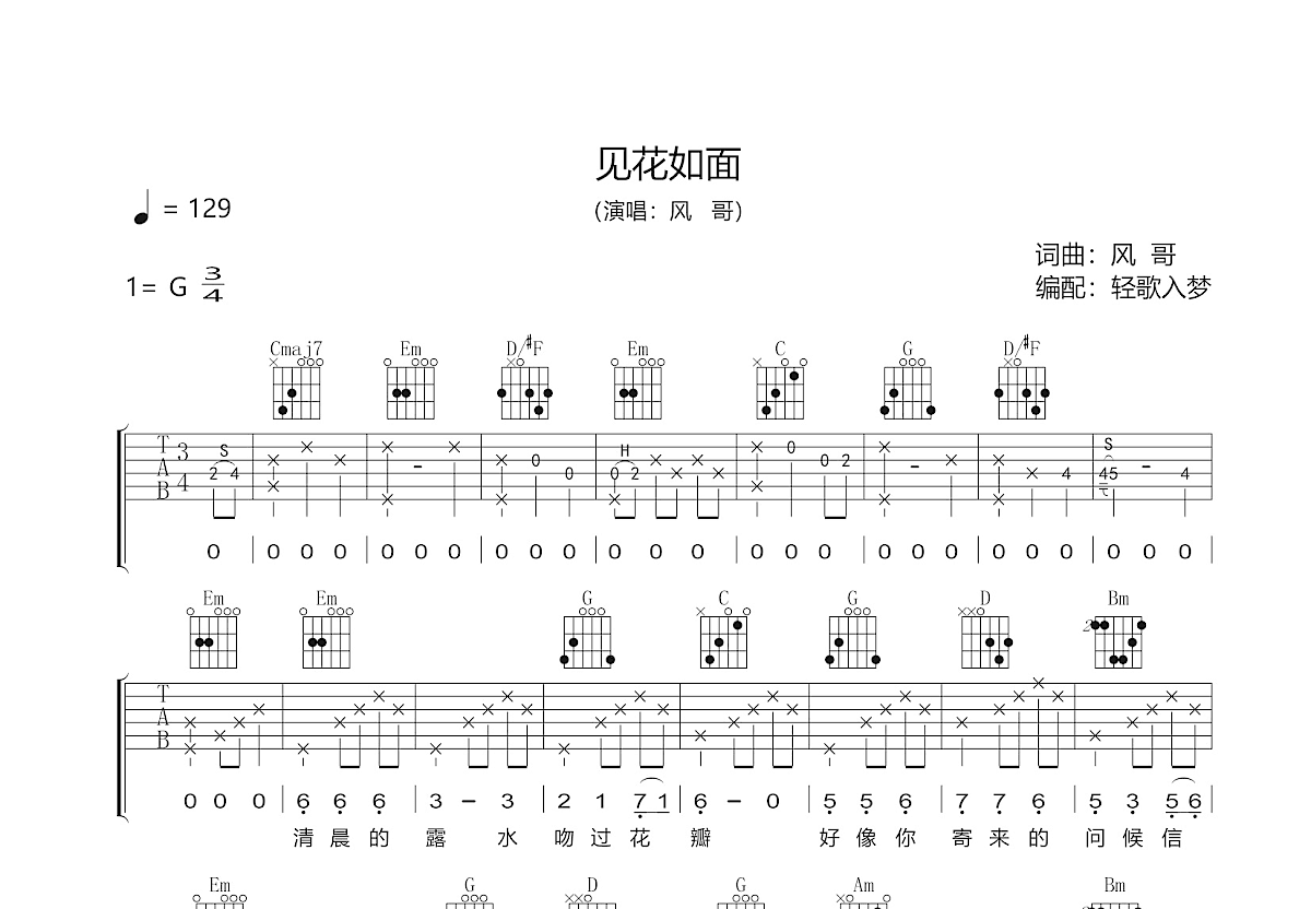 见花如面吉他谱预览图