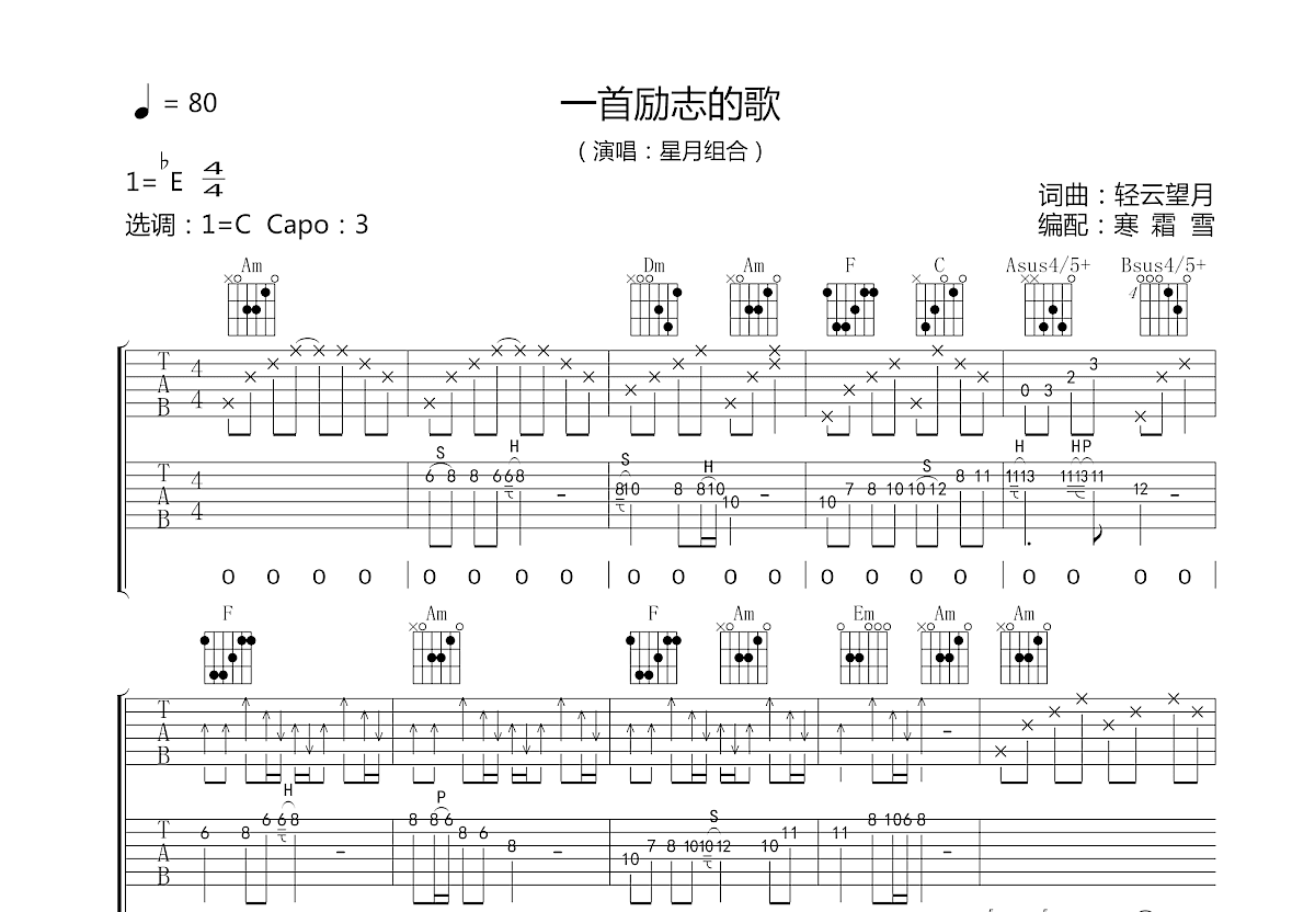 一首励志的歌吉他谱预览图