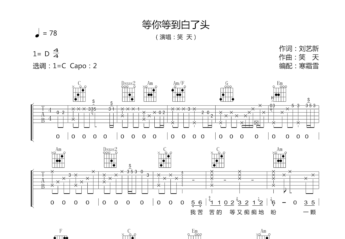 等你等到白了头吉他谱预览图