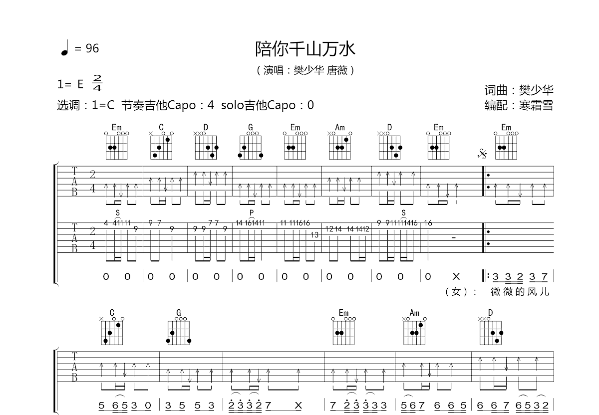 陪你千山万水吉他谱预览图