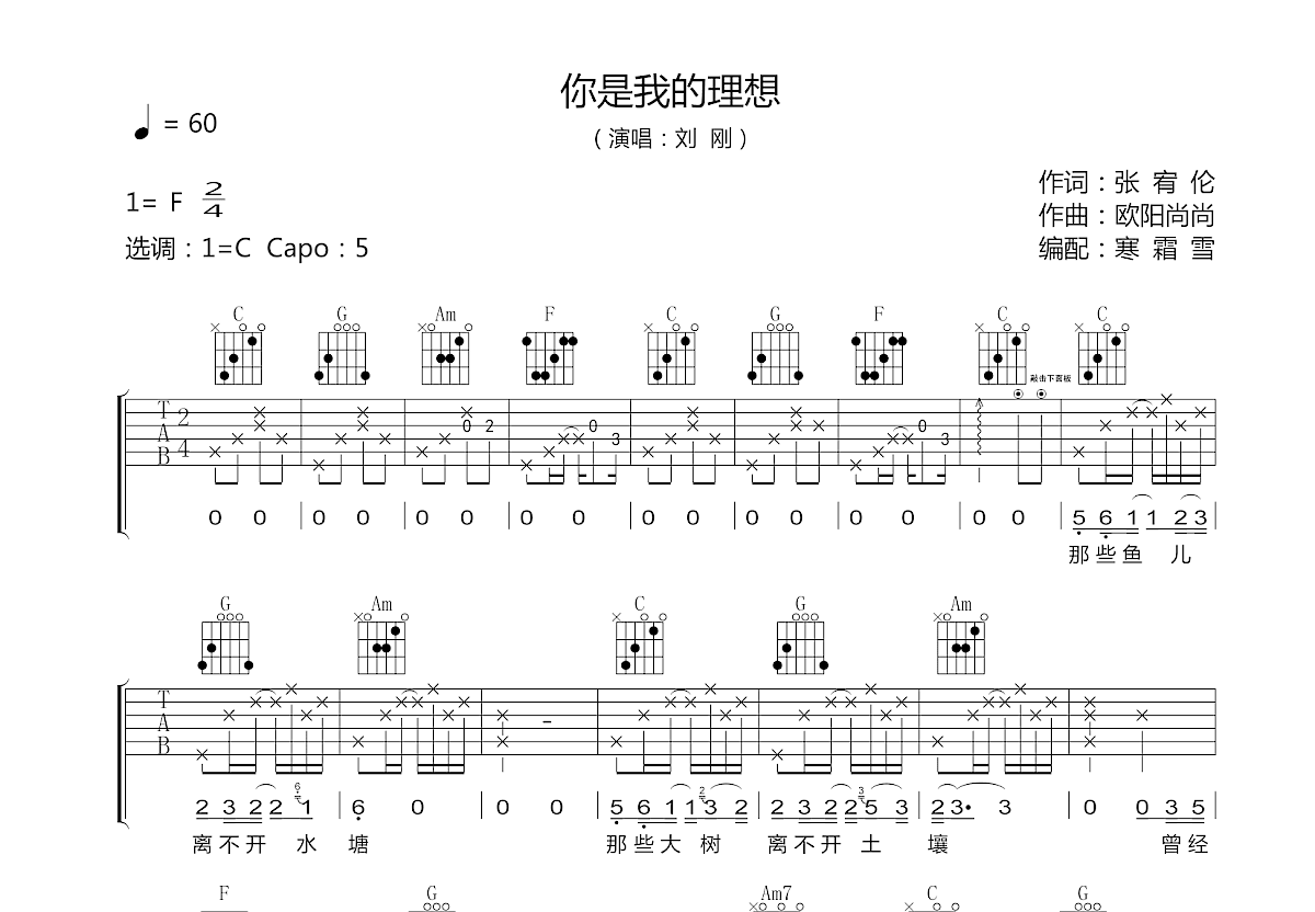 你是我的理想吉他谱预览图