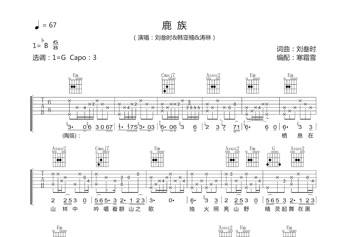 鹿族吉他谱预览图