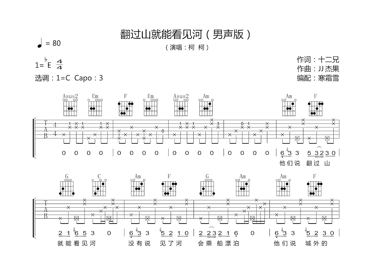 翻过山就能看见河吉他谱预览图