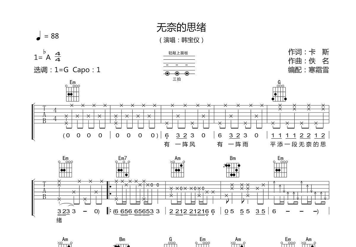 无奈的思绪吉他谱预览图