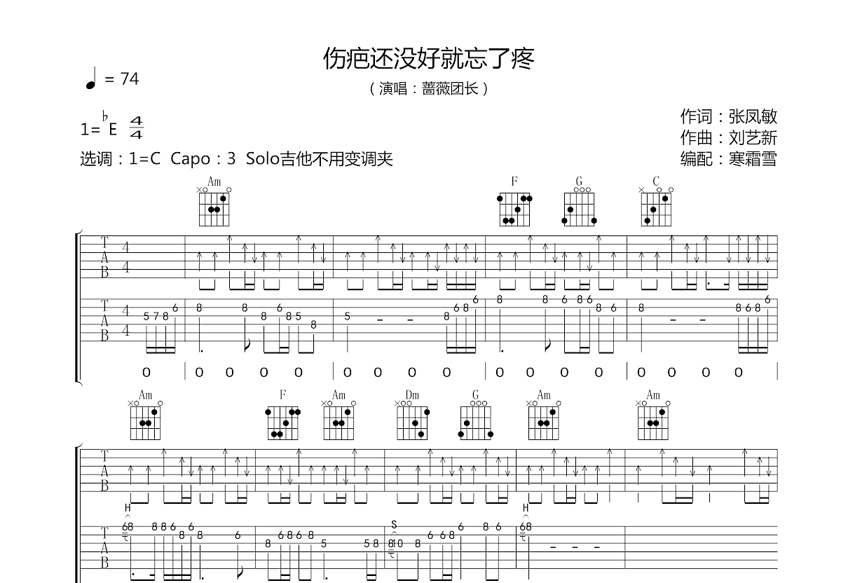 伤疤还没好就忘了疼吉他谱预览图