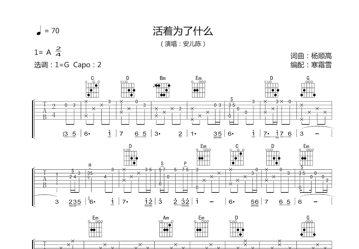 活着为了什么吉他谱预览图