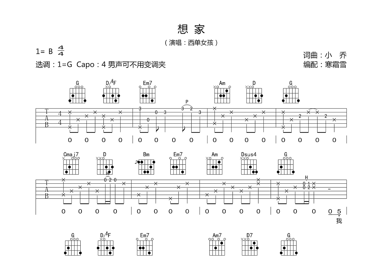 想家吉他谱预览图