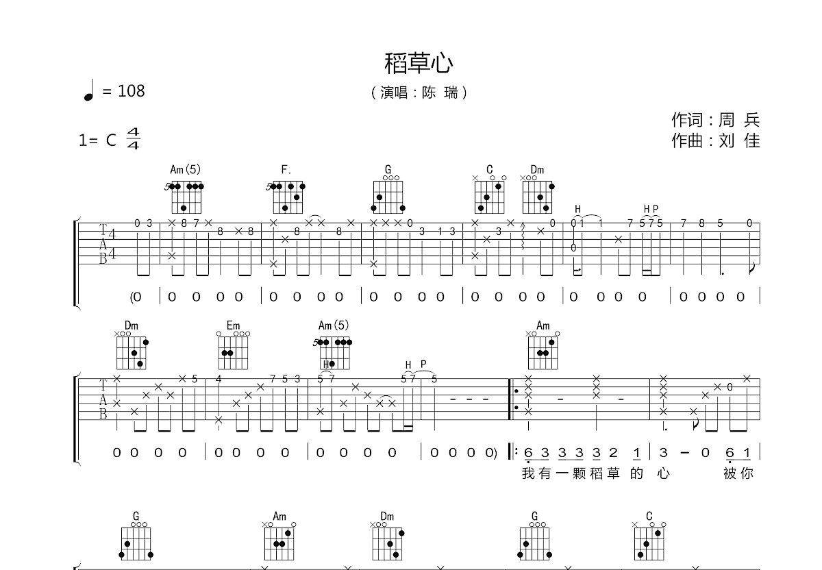 稻草心吉他谱预览图