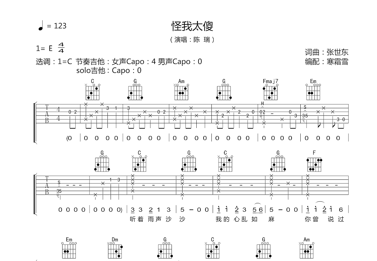 怪我太傻吉他谱预览图