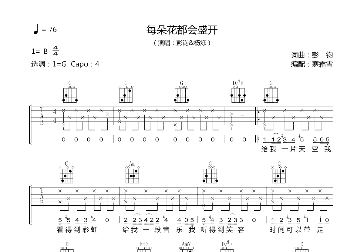 每朵花都会盛开吉他谱预览图