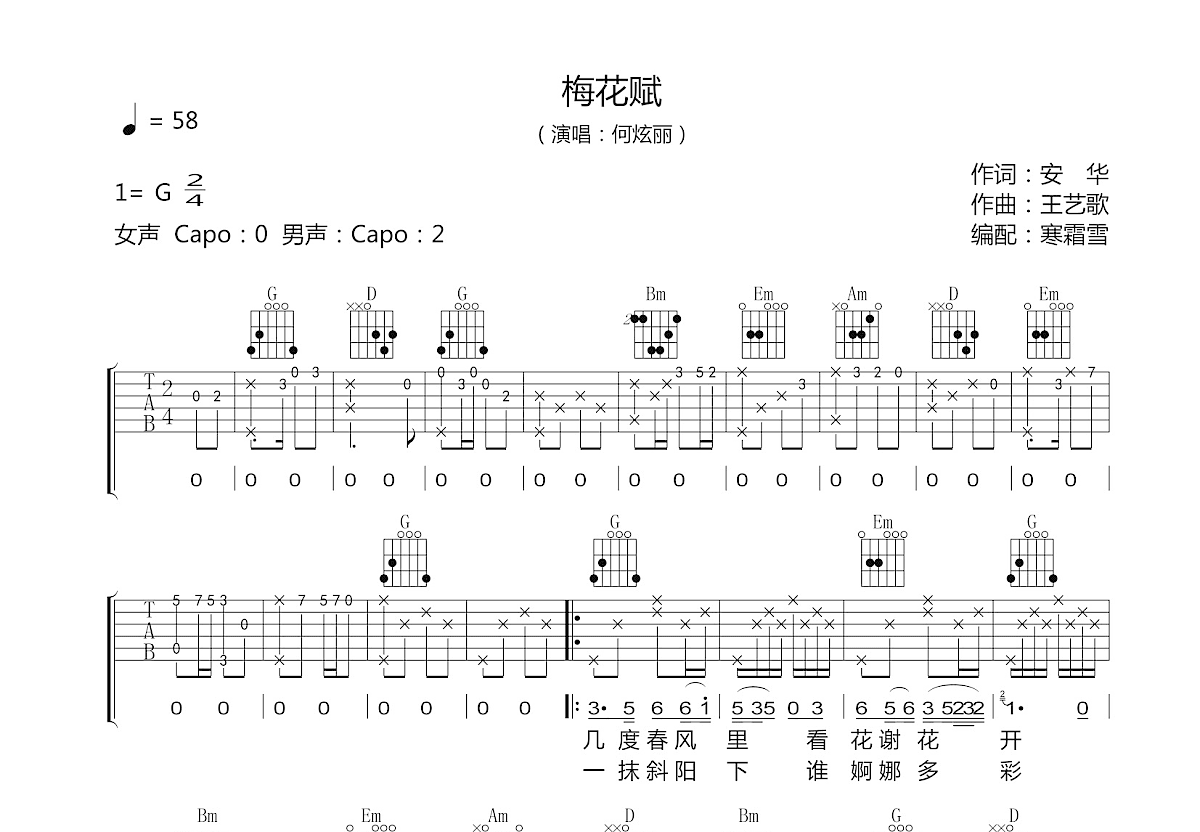 梅花赋吉他谱预览图