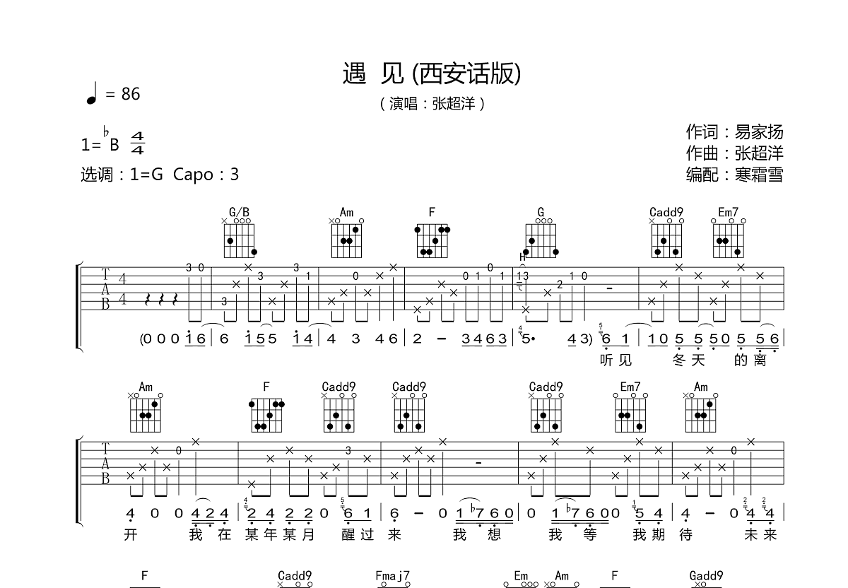 遇见吉他谱预览图