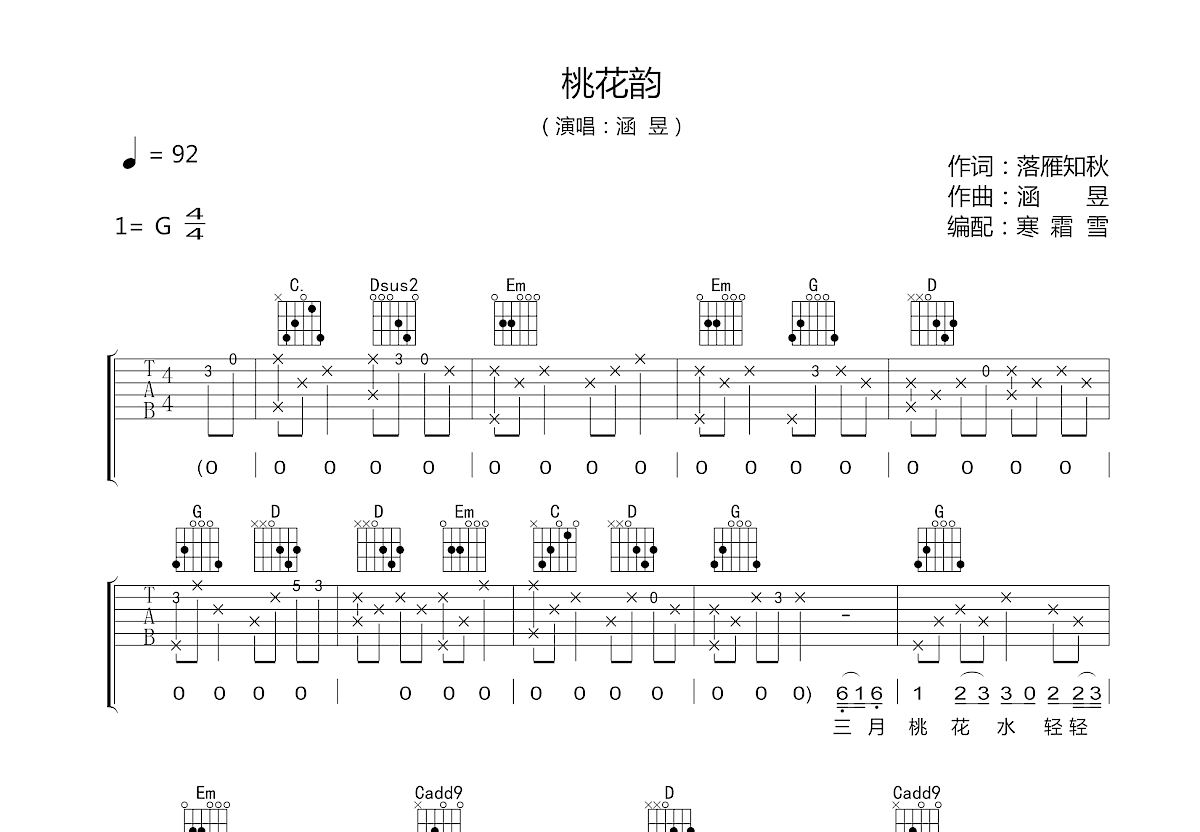 桃花韵吉他谱预览图