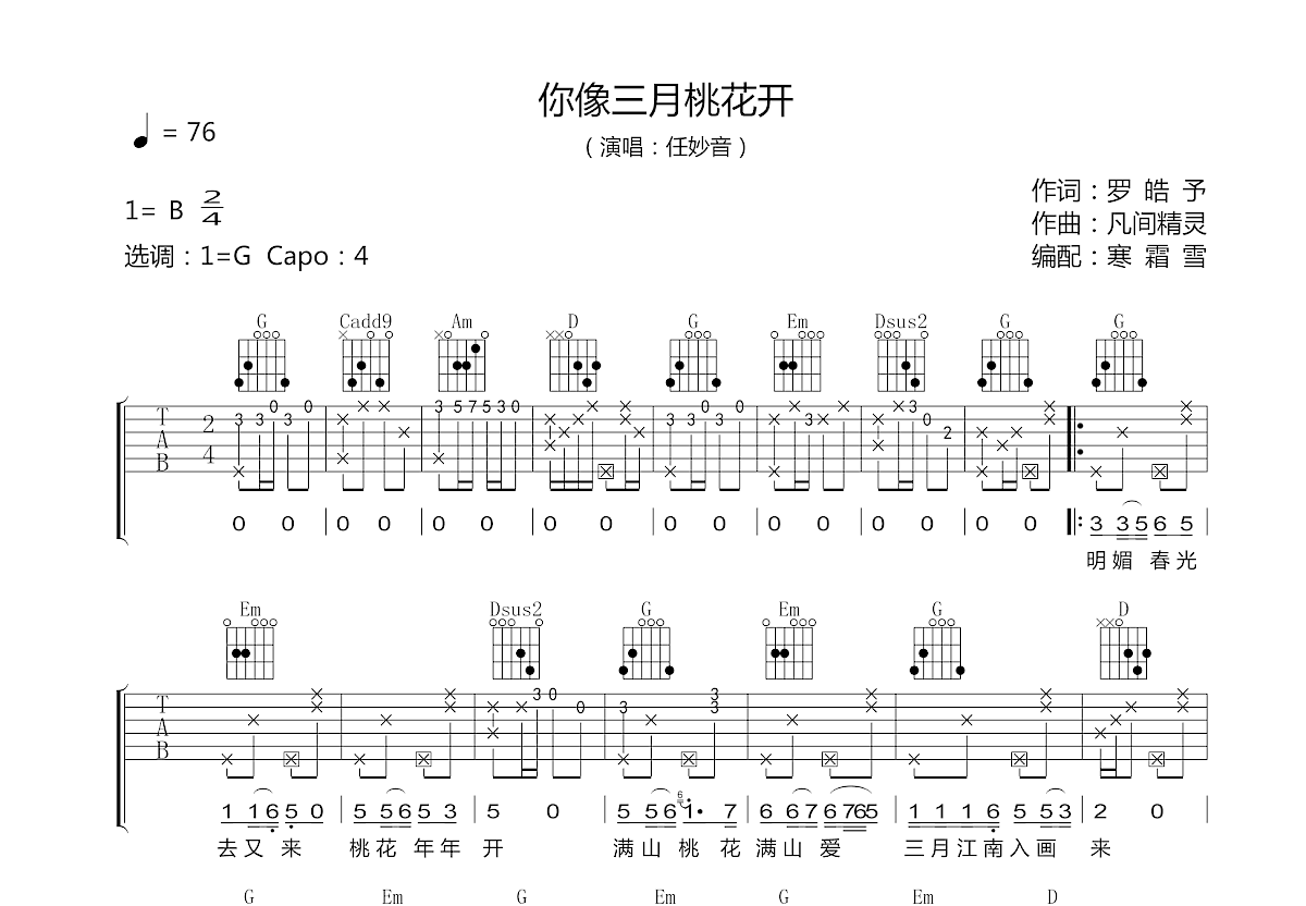 你像三月桃花开吉他谱预览图