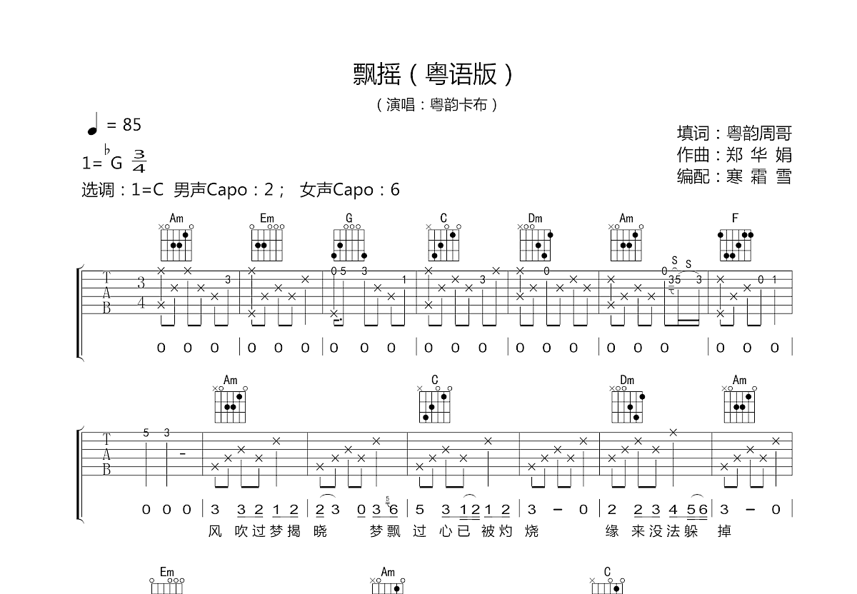 飘摇吉他谱预览图