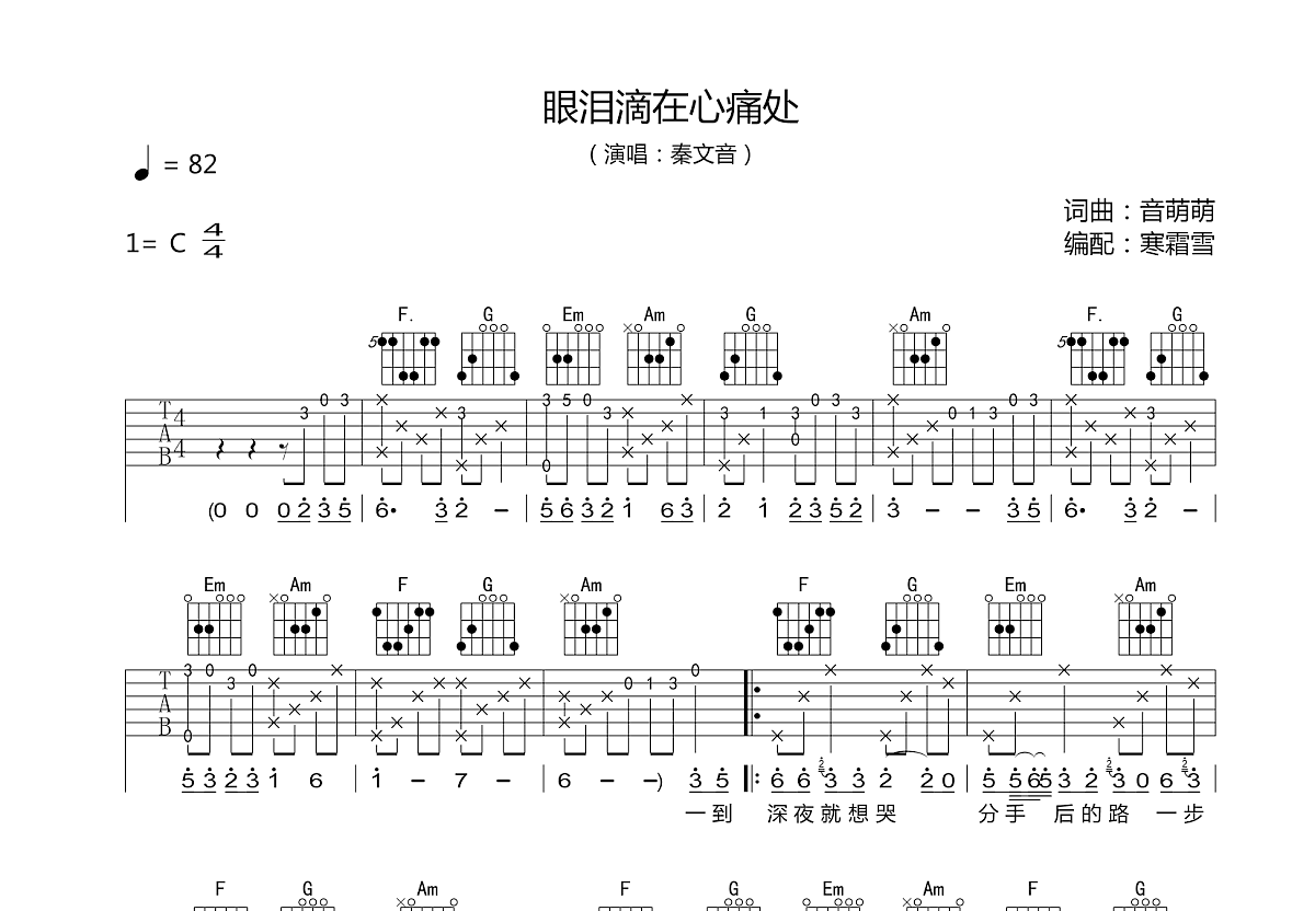 眼泪滴在心痛处吉他谱预览图