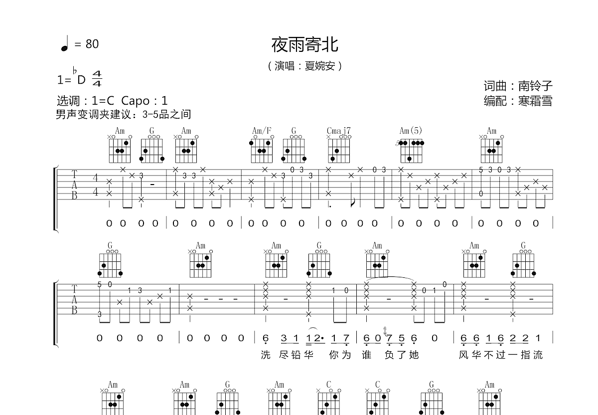 夜雨寄北吉他谱预览图