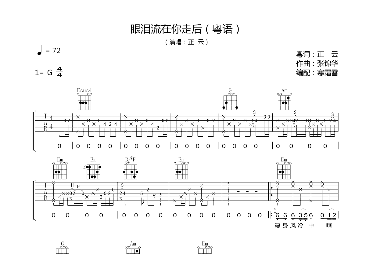 眼泪流在你走后吉他谱预览图