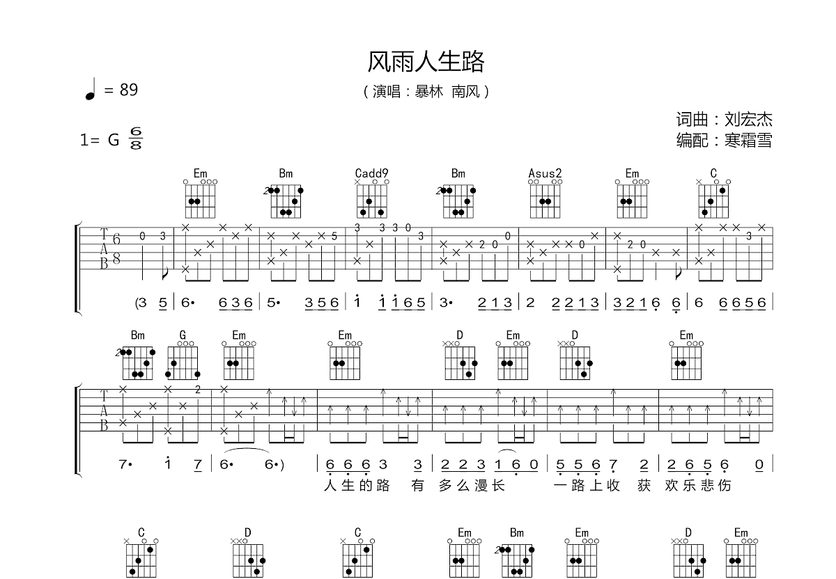 风雨人生路吉他谱预览图