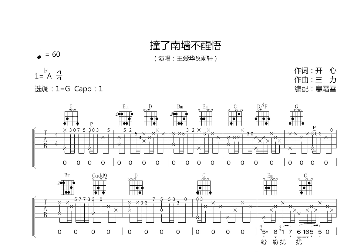 撞了南墙不醒悟吉他谱预览图