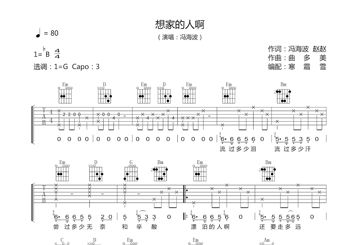 想家的人啊吉他谱预览图