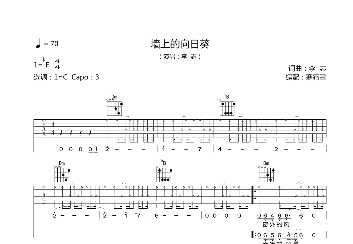 墙上的向日葵吉他谱预览图