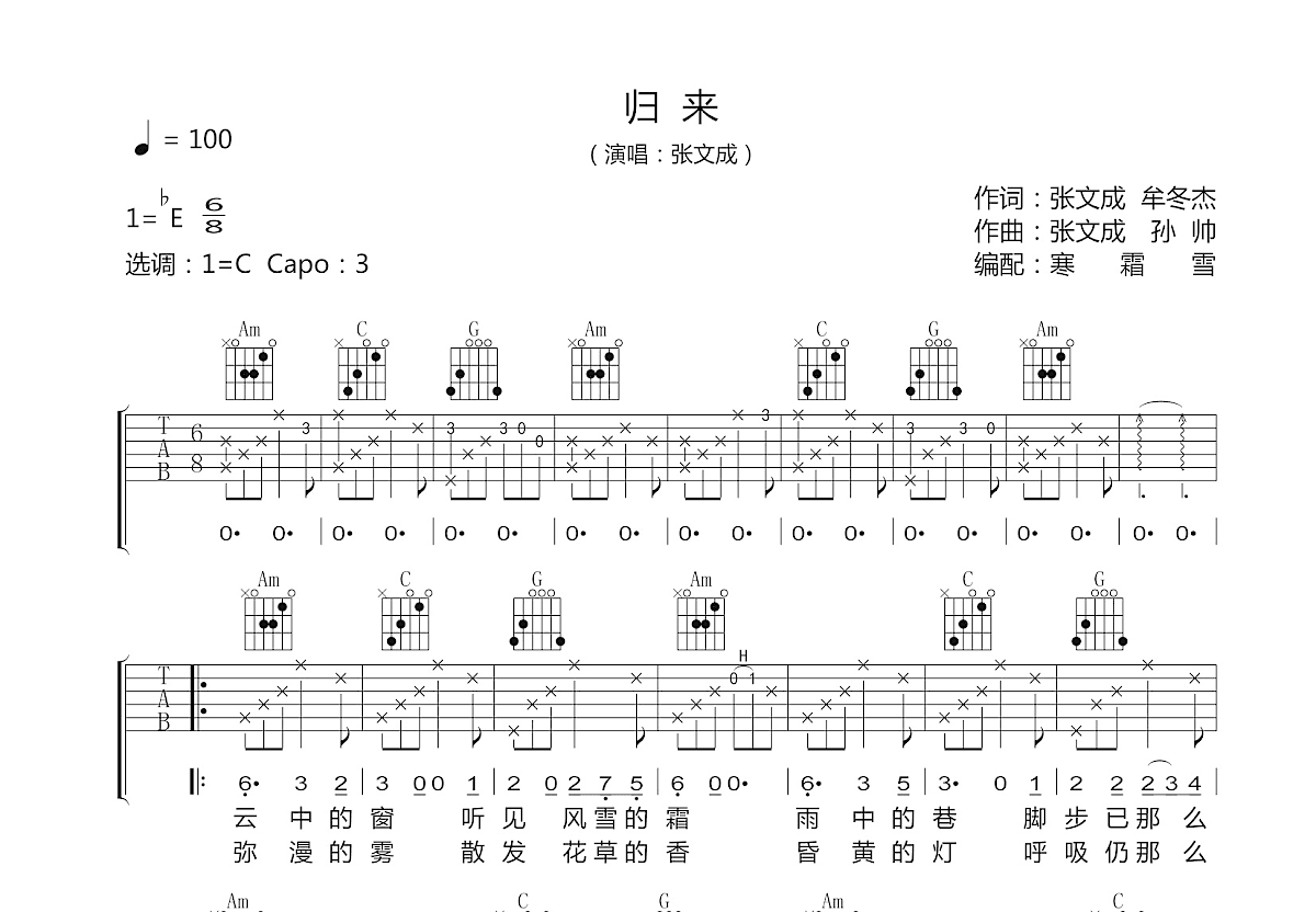 归来吉他谱预览图