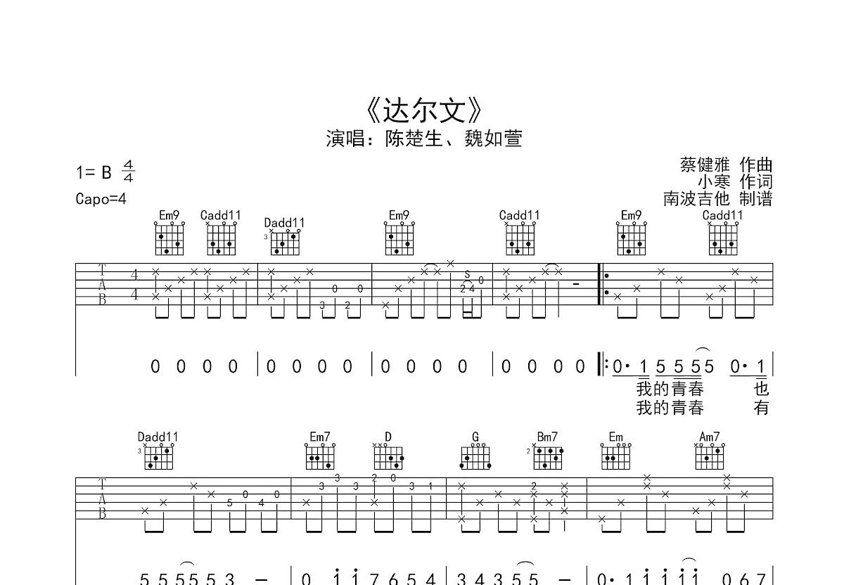达尔文吉他谱预览图