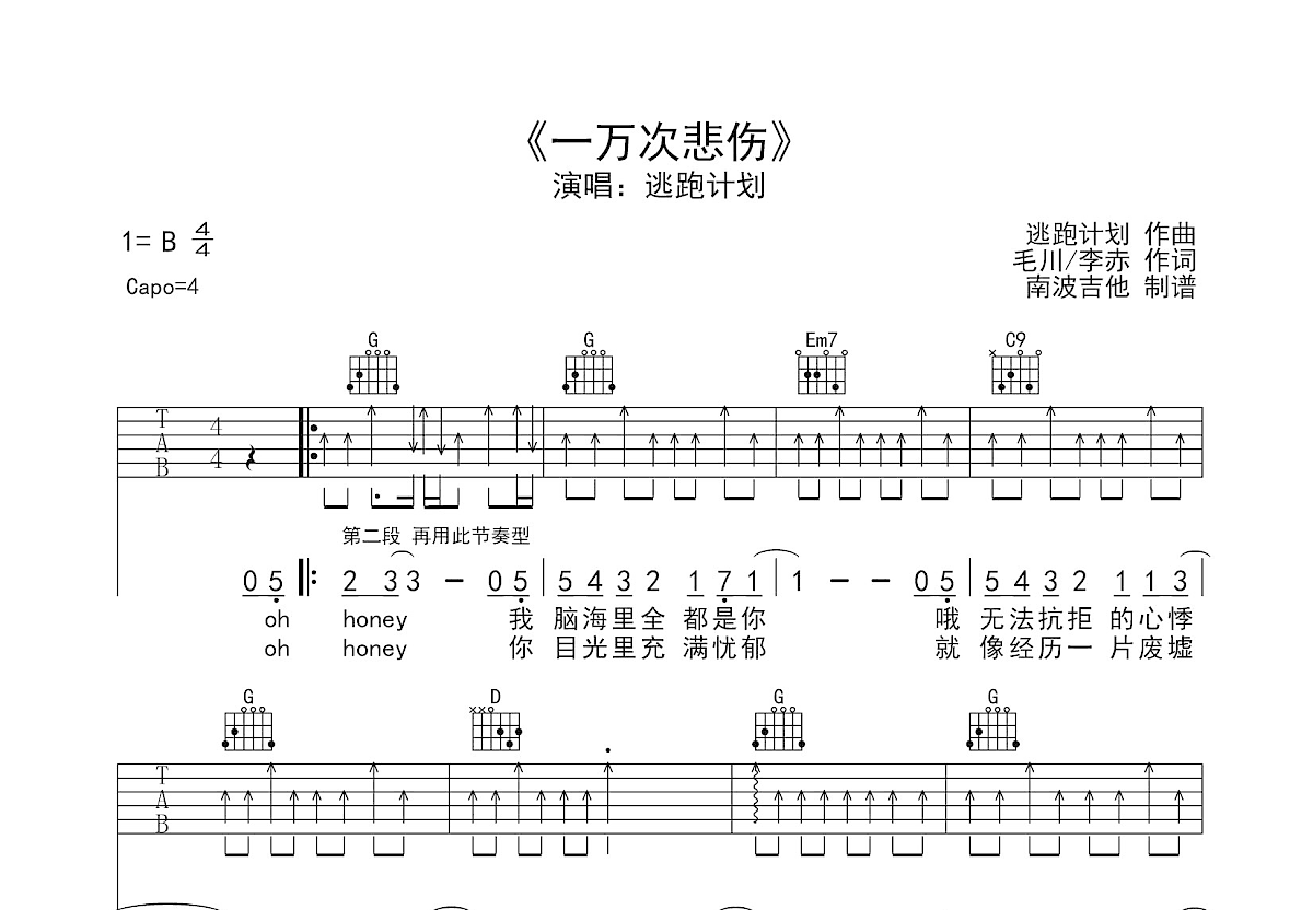 一万次悲伤吉他谱预览图