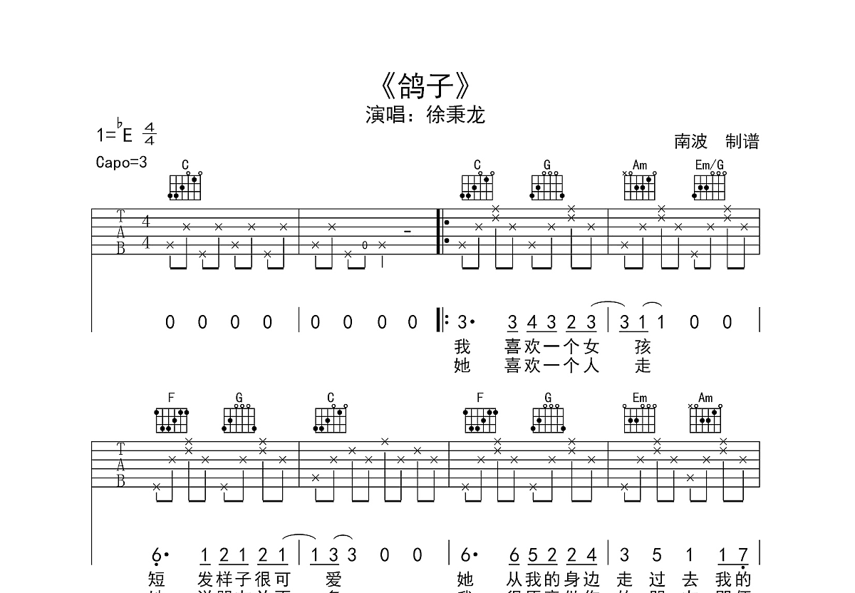 鸽子吉他谱预览图