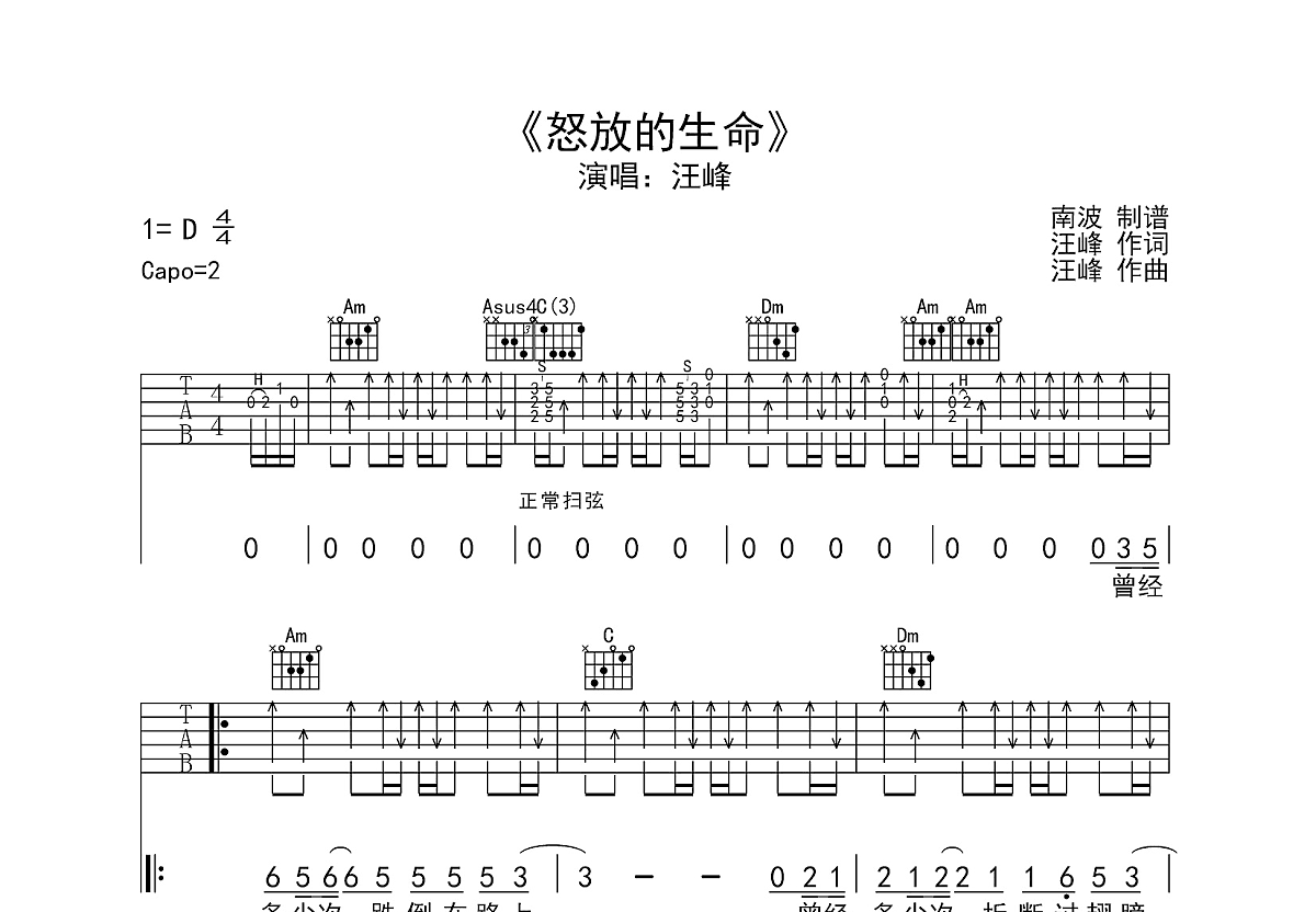 怒放的生命吉他谱预览图