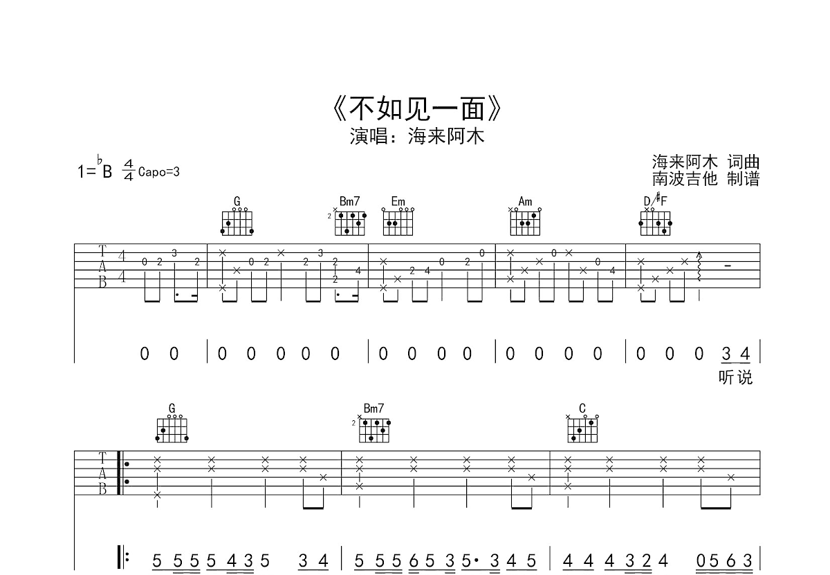 不如见一面吉他谱预览图