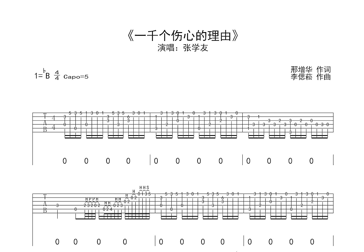 一千个伤心的理由吉他谱预览图