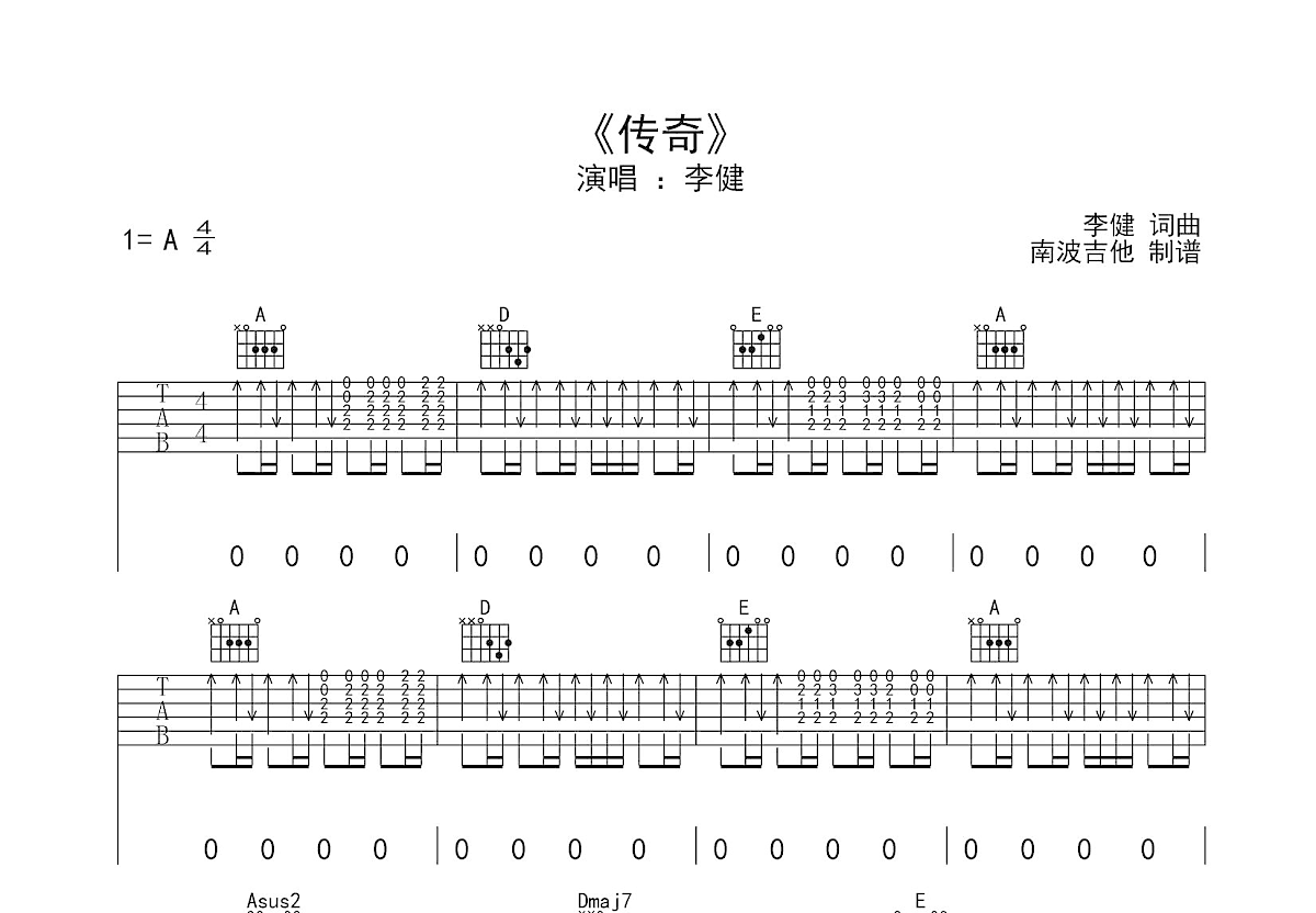 传奇吉他谱预览图