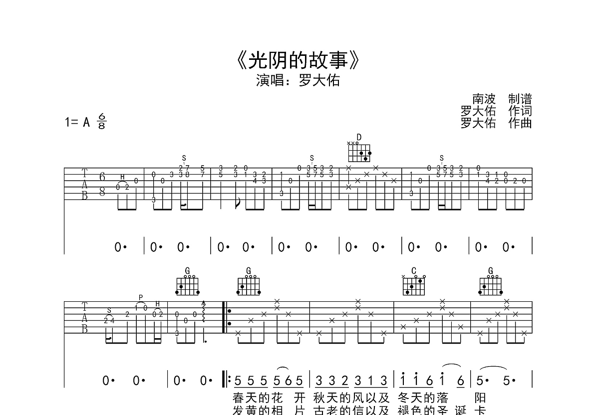 光阴的故事吉他谱预览图