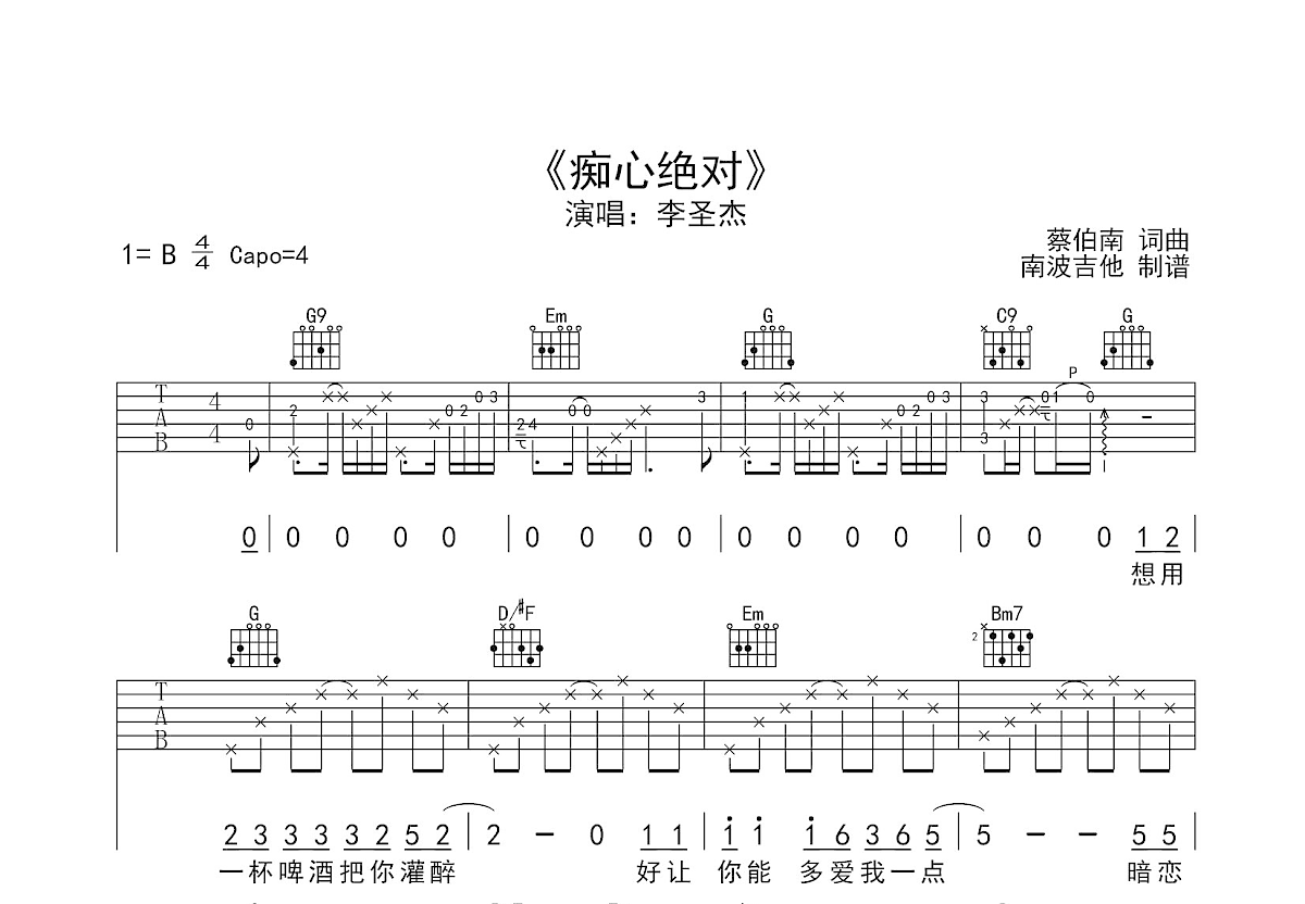 痴心绝对吉他谱预览图