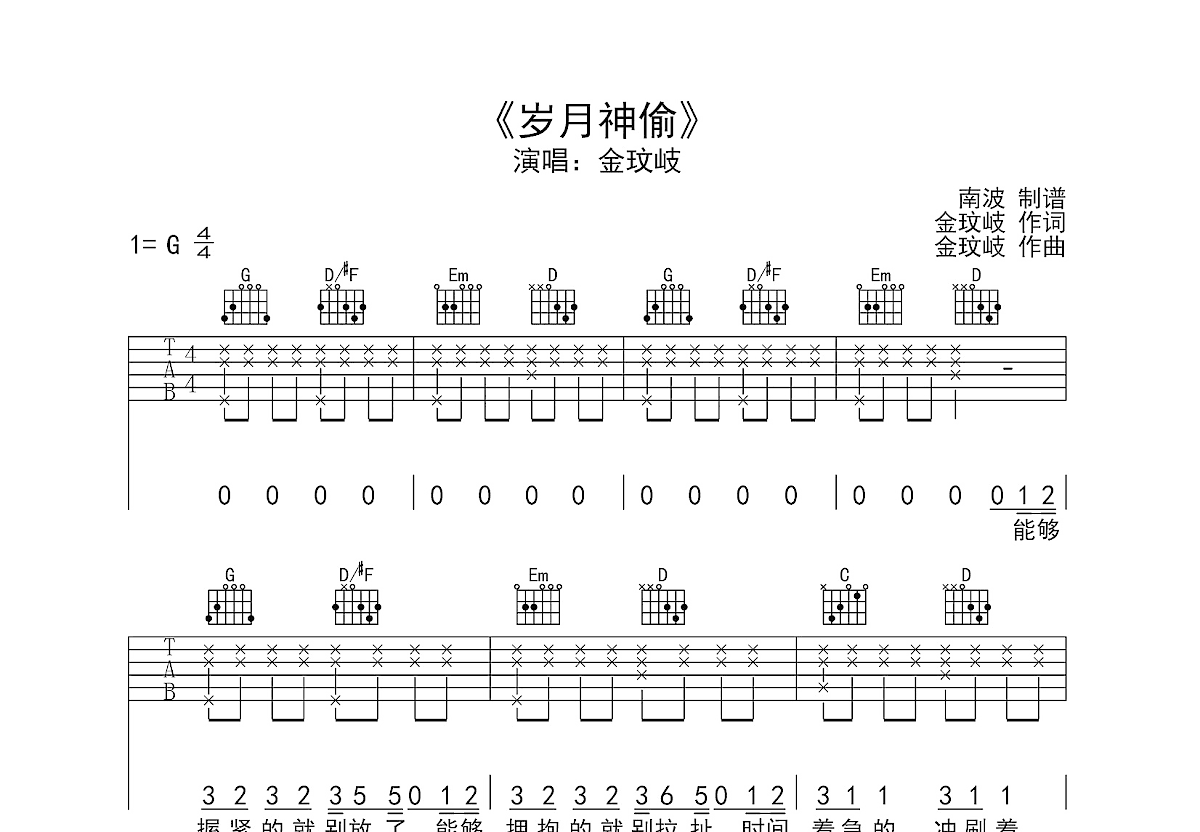 岁月神偷吉他谱预览图