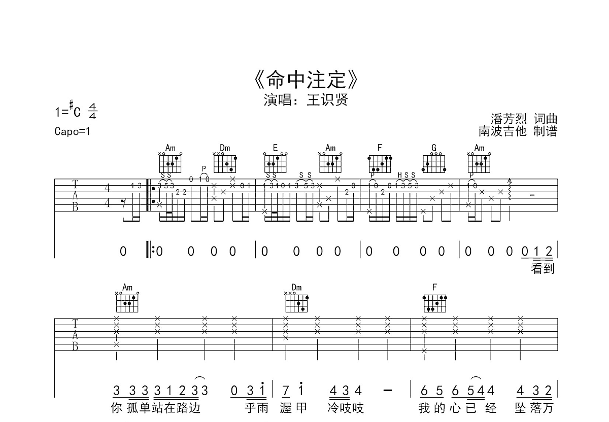 命中注定吉他谱预览图