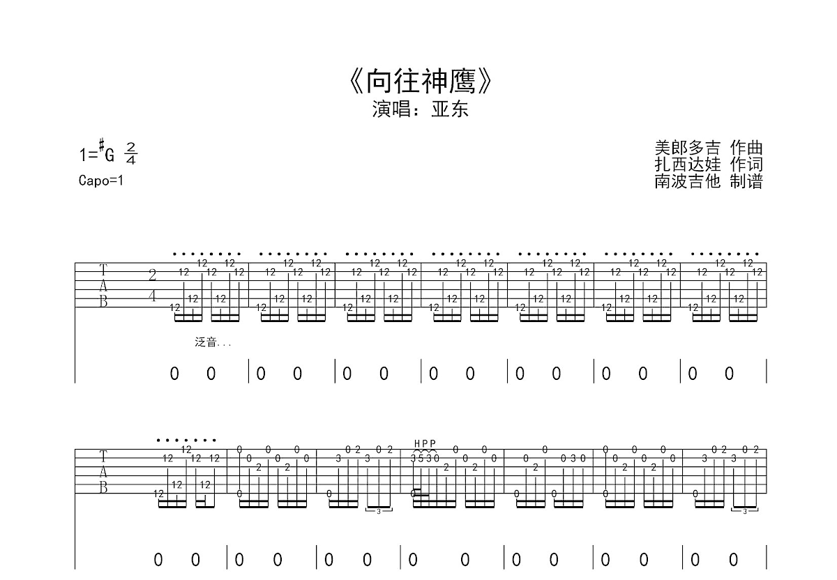 向往神鹰吉他谱预览图