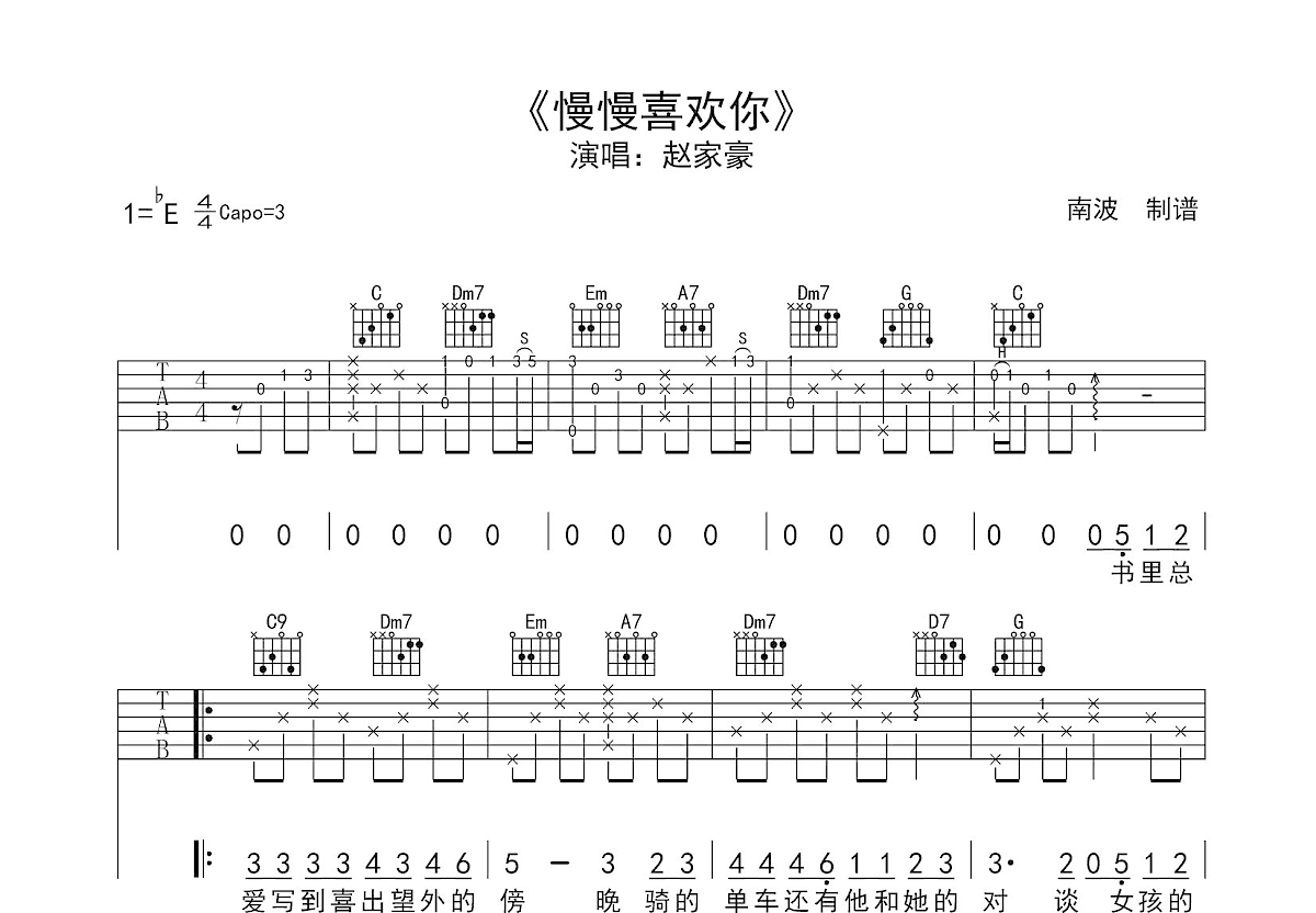 慢慢喜欢你吉他谱预览图