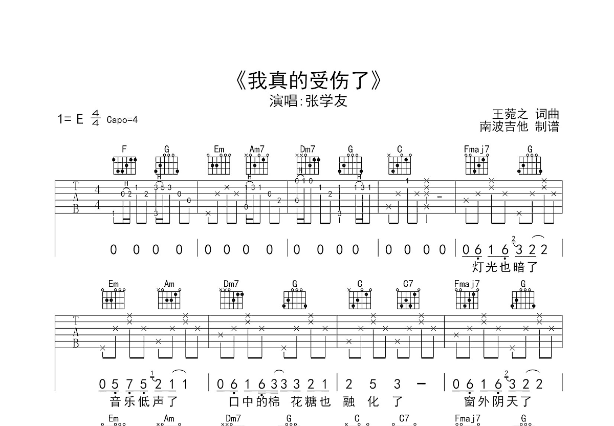 我真的受伤了吉他谱预览图