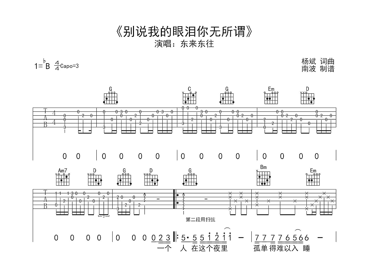 别说我的眼泪你无所谓吉他谱预览图