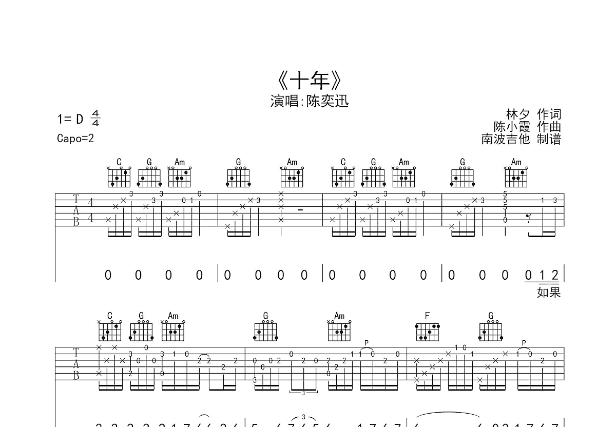 十年吉他谱预览图
