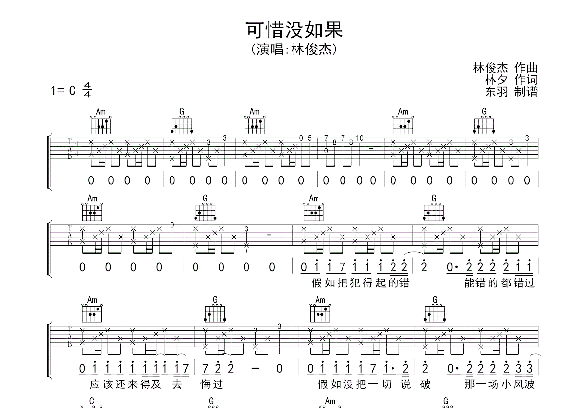 可惜没如果吉他谱预览图